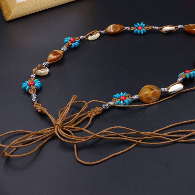 Thin waist chain Women's braided belt Tassel dress decorative belt Women's waist rope Cultural ethnic style belt accessories