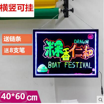 LED light-emitting small blackboard Hanging fluorescent board advertising stalls night market large display flashing fluorescent silver blackboard