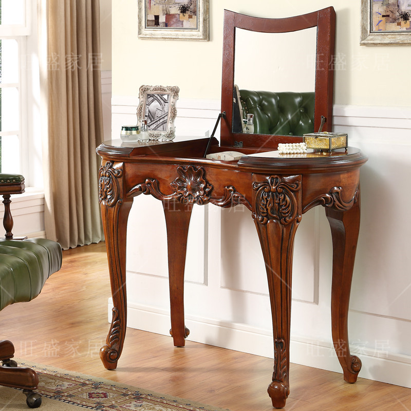 American-Style Flip-Top Dressing Table, Bedroom Desk Integrated, European-Style Solid Wood Carved Dressing Table, Small Apartment 1.0m Special Offer