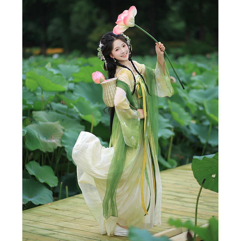 Tang Dynasty-Style Traditional Chinese Clothing, 2025 New Lotus-Pattern Hanfu, Hezi Skirt, Ancient-Style Large-Sleeve Shirt, Super Fairy-Like, Petite Daily Outfit Tang Dynasty-Style Traditional Chinese Clothing, 2025 New Lotus-Pattern Hanfu, Hezi Skirt, Ancient-Style Large-Sleeve Shirt, Super Fairy-Like, Petite Daily Outfit