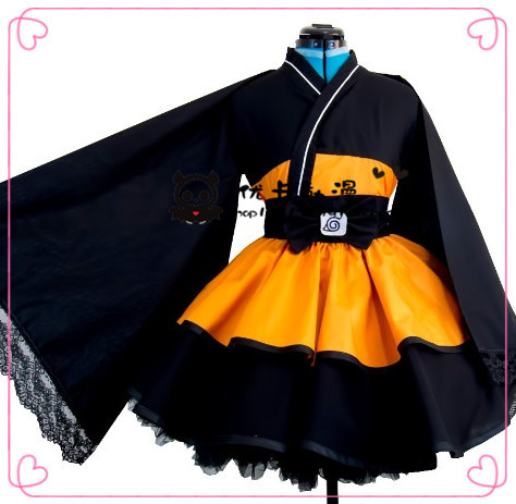Naruto Shippuden Uzumaki Naruto Lolita Kimono Style Dress Anime Cosplay Women's Clothing