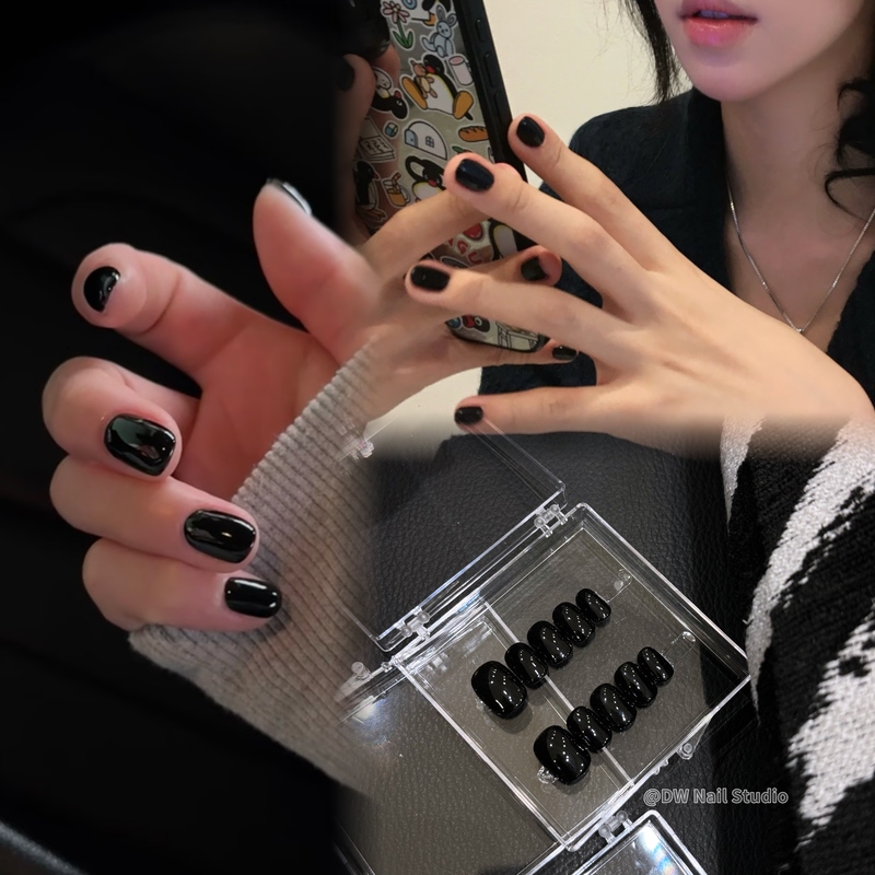 【Dw Light Luxury Nail】Solid Black. Brightening Wearable Nails Matte Black Men's Wearable Nails