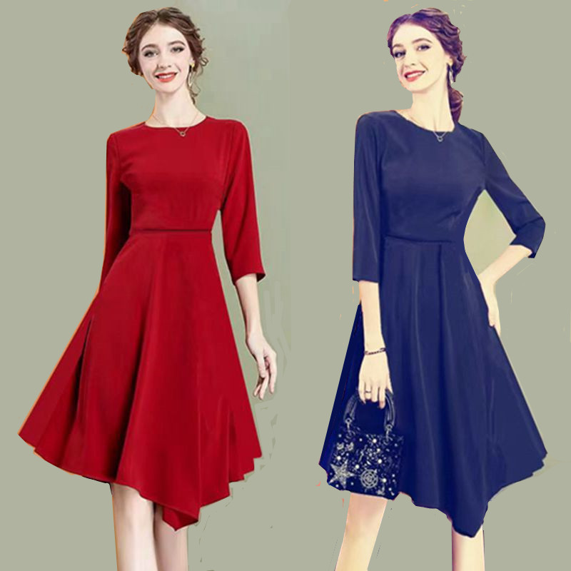 Spring and Autumn New Style Long-Sleeved Dress with Large Hem, Irregular Evening Dress, Performance Ballroom Dance Slimming Modern Dance Little Black Dress