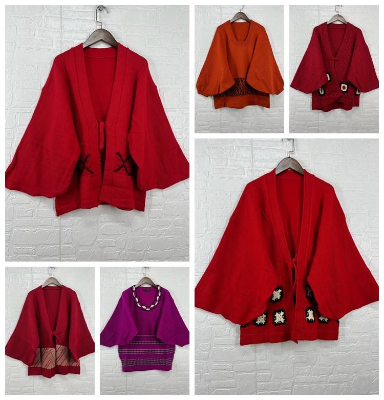 Vintage Loose-Fitting Tie-Up 7/8 Sleeve Wool Sweater Batwing Sleeve Kimono Style Japanese Soft Girl Sweet Girl
