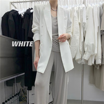 2021 spring white temperament double-breasted lapel white suit big slim solid color suit jacket female