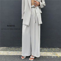 WHITE temperament sag wide-legged suit pants foreign style slimming straight to mop the floor pants high waist suit pants women's spring