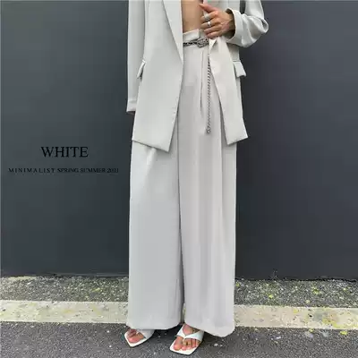WHITE temperament drape wide leg pants Yangpai thin pass-through mopping the floor trousers high-waisted pants nv chun