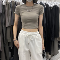 white cotton tight short sexy backless short sleeve T-shirt Korean solid color navel slim half sleeve small shirt female summer