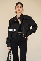 2022 early autumn new WHITE motorcycle zipper short jacket slim high waist solid color long-sleeved casual jacket women