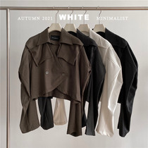 White early autumn temperament lapel double-breasted chicken leg sleeve jacket design irregular bubble sleeve jacket female