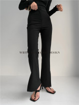 white black front split micro spicy pants show slim waist bag hip straight trousers ladies flared pants