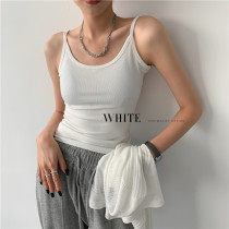 white threaded cotton tight backless collar sling elastic slim solid color short vest bottoming coat female summer