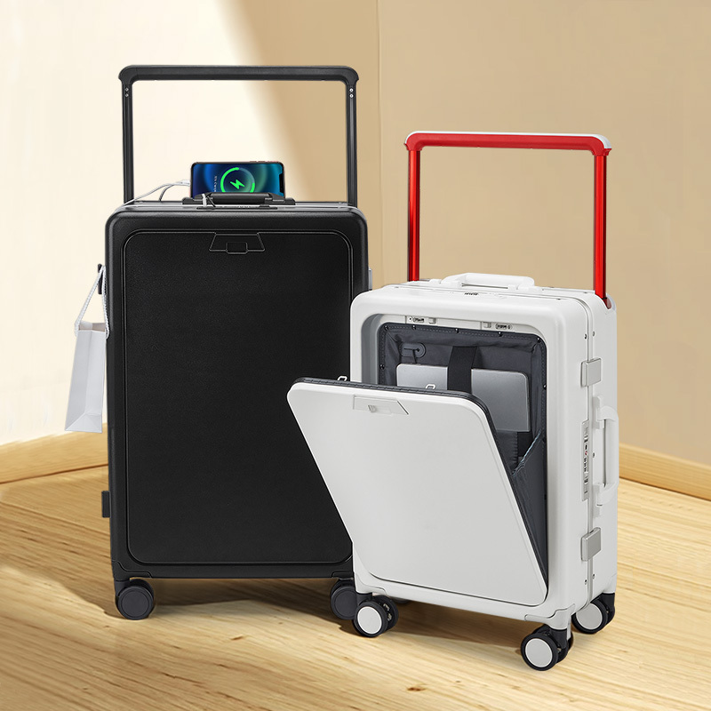 Front-Opening Suitcase, New Small Password-Protected Carry-On Suitcase, 20inch High-Looking, Multi-Functional Wide-Handle Travel Suitcase