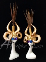 TT high-end nightclub bar singer djds dance team gogo golden double horn headdress stage couple headdress