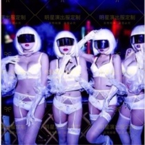 Nightclub bar DJ singer DS dance GOGO party sexy white lace suit costumes
