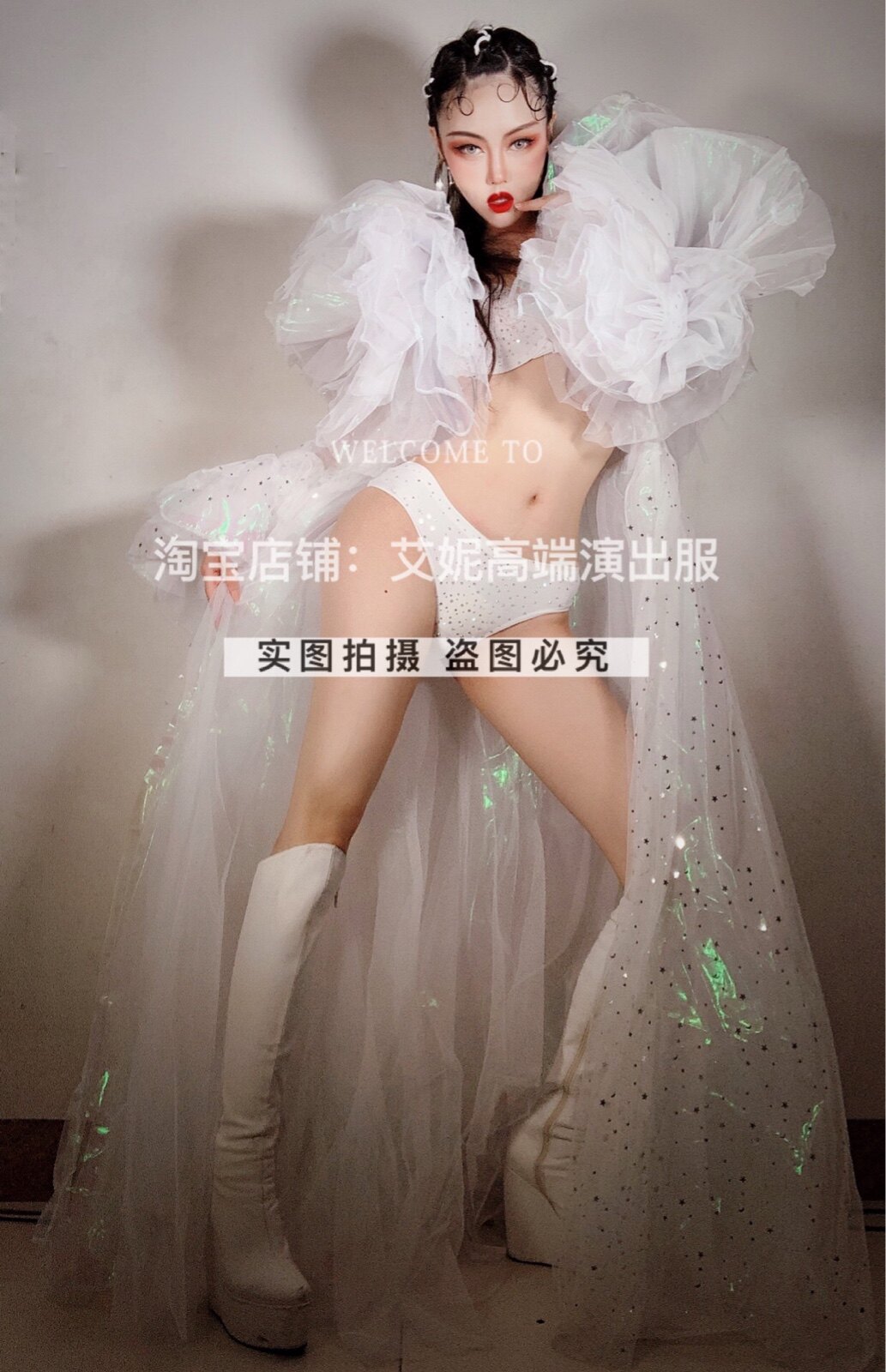 TT High-end Nightclub Bar Singer Djds Dance Team Gogo Full Drill Bikini Long Coat Suit Play Out