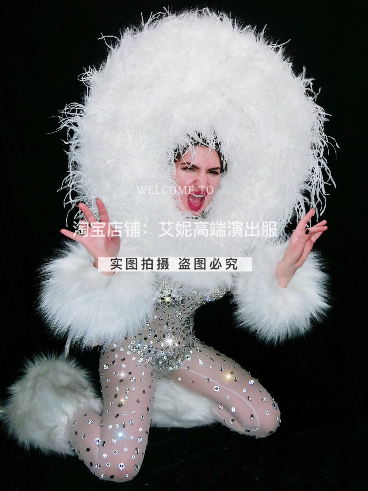 TT high-end nightclub bar singer djds dance team gogo halloween hairy full drill jumpsuit costumes