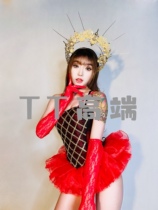 TT high-end red Valentines Day Virgin ring for show one-piece high fork skirt nightclub bar GOGO costumes