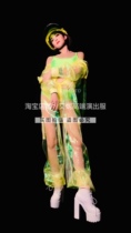 TT high-end nightclub bar singer djds dance team gogo fluorescent green with transparent one-piece suit costumes