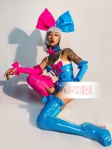 TT high-end party costumes nightclub bar blue powder contrast color personality bow GOGO DS DJ personality performance