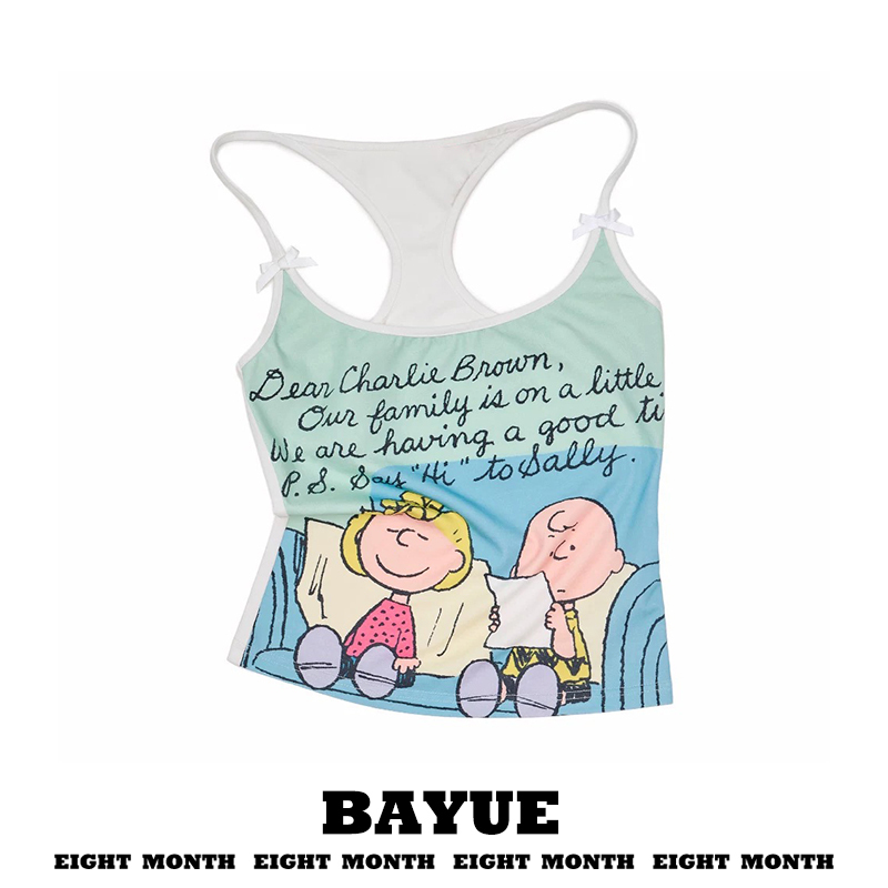 Cartoon Snoopy Print Camisole for Women, Summer Inner Wear or Outer Wear, Slim Fit Sleeveless Vest, Cute and Adorable Bow Top