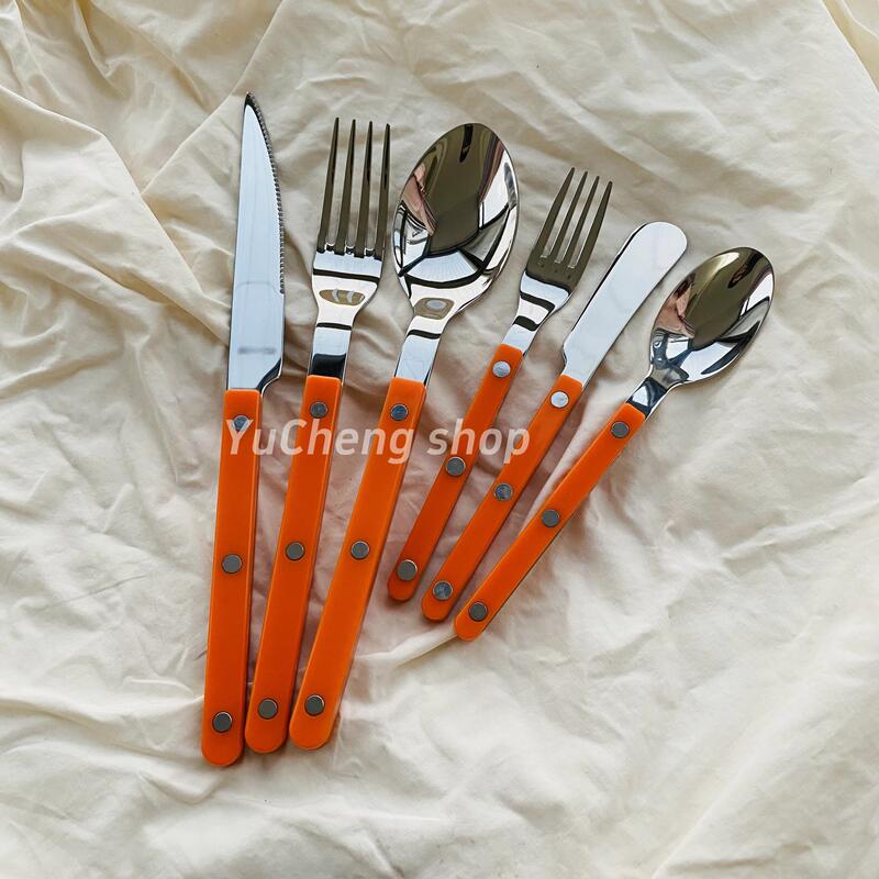 French Bistro Orange High-Grade Stainless Steel Western Tableware Steak Knife, Fork and Spoon Set French Bistro Orange High-Grade Stainless Steel Western Tableware Steak Knife, Fork and Spoon Set