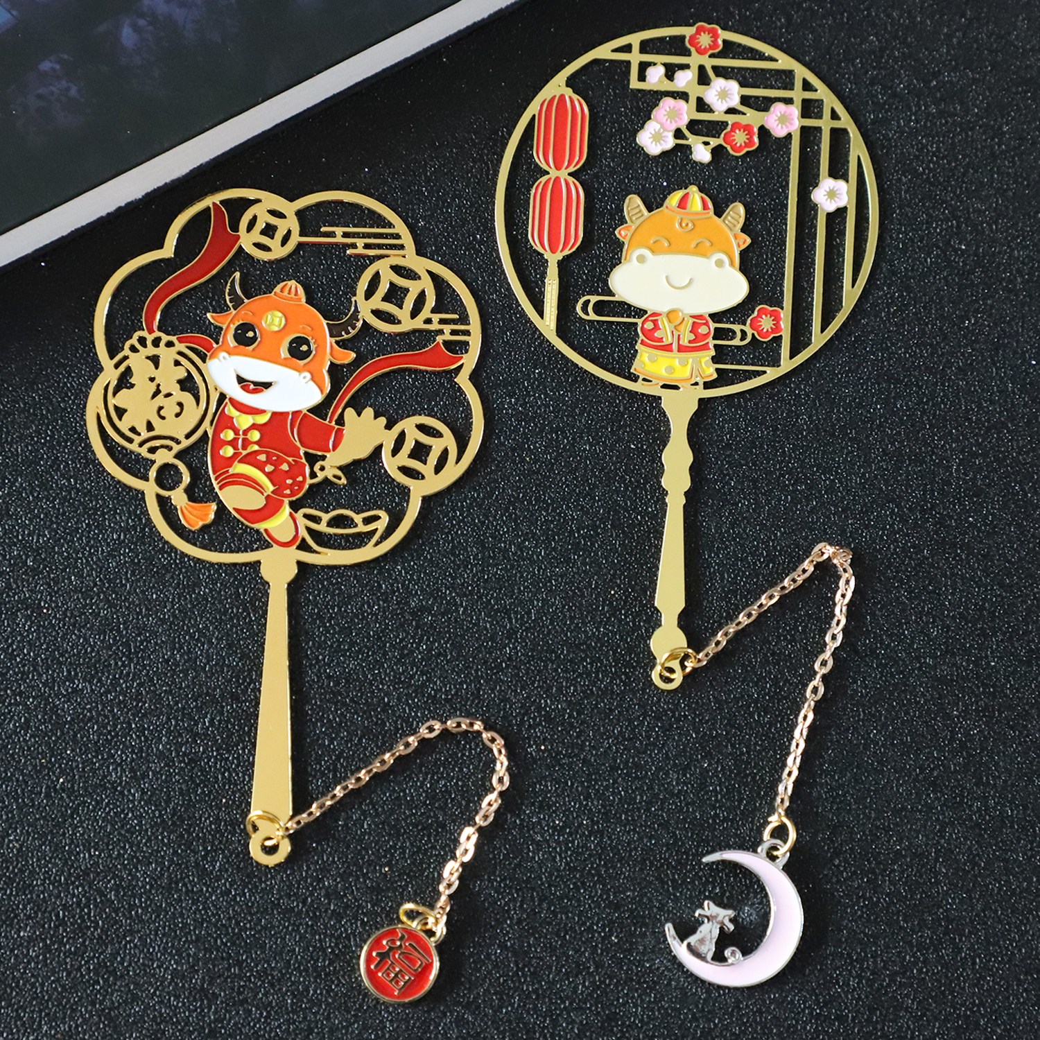 Bullish Rushing Bull Year Commemorative Metal Lettering Bookmark Chinese Style Classical Literary Gift Tassel New Year Gift