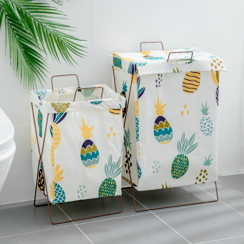 Household cotton and linen dirty clothes basket clothes with cover dirty clothes folding storage basket large dirty clothes basket waterproof fabric