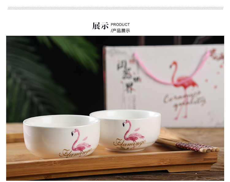 Bán buôn flamingo bát gốm sứ màu xanh và trắng bát bộ bộ đồ ăn hoạt động sẽ bán hộp quà tặng tùy chỉnh bộ đồ ăn khay gỗ đựng đồ ăn