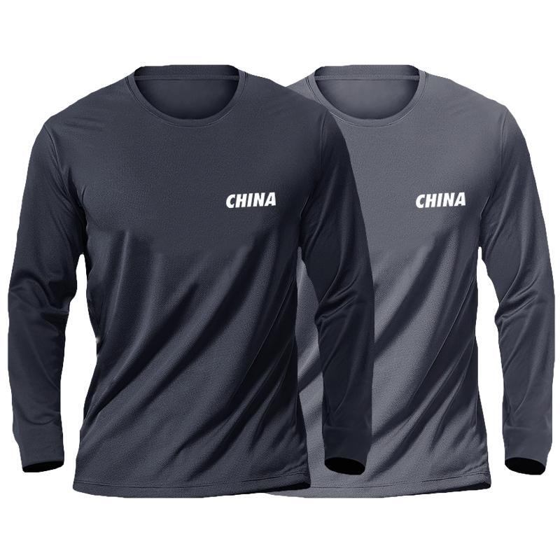 Four Seasons Ice Silk Long-Sleeved T-Shirt Men's Thin Mesh Breathable Sun Protection Quick-Drying Clothing Construction Site Outdoor Air-Conditioned Clothing Bottoming Shirt