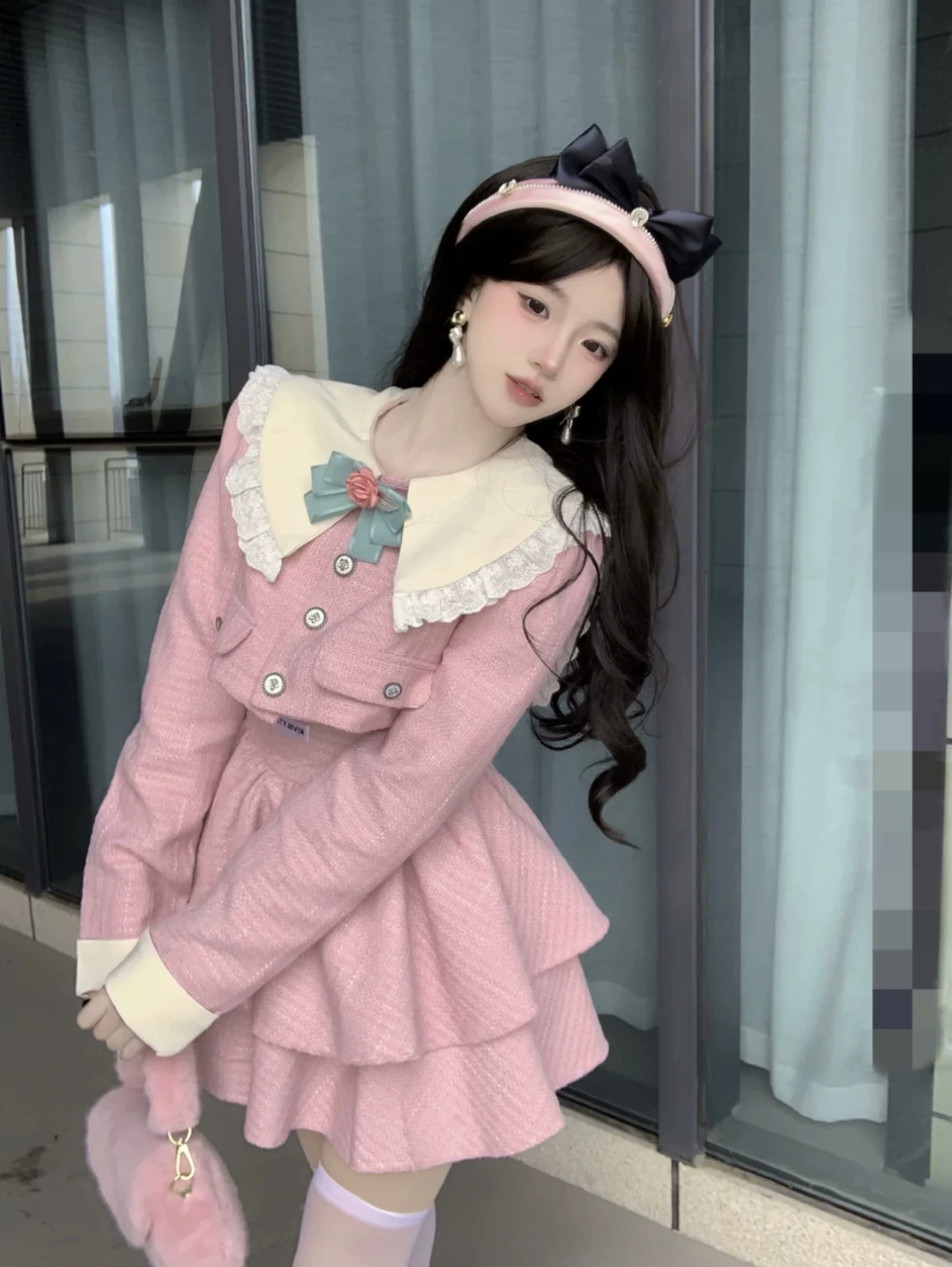 Mountain tea, cute fuchsia doll, jacket, brace, set, doll collar, Chanel style, tutu skirt