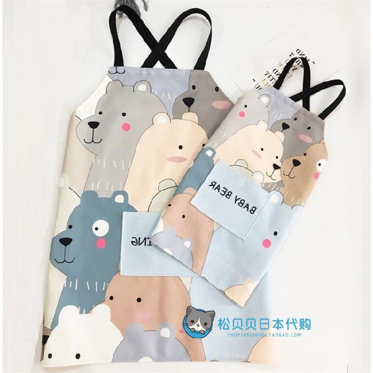 Japan imports hapins apron cute female fashion cartoon paternity art sleeveless waterproof cloth canvas cotton linen