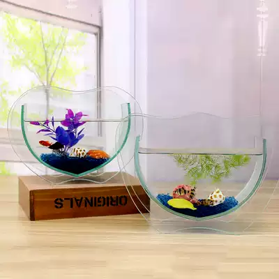 Creative desktop fish tank ecological round glass goldfish tank Turtle tank Mini small landscaping household aquarium