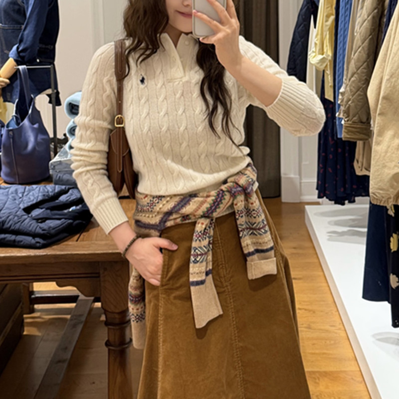 Hong Kong Direct Mail Ralph Lauren/Ralph Lauren Women's Lapel Twist Wool Knitwear Long-Sleeved Sweater