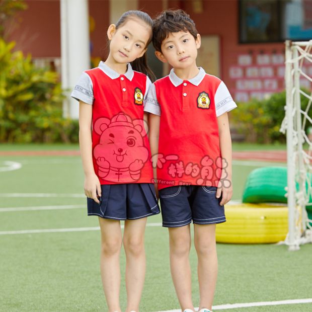 Đồng phục học sinh nữ 2018 Áo gió thể thao tay ngắn màu đỏ Anh cài áo cho bé mẫu giáo mặc váy mùa hè - Đồng phục trường học / tùy chỉnh thực hiện quần áo sành điệu cho be gái