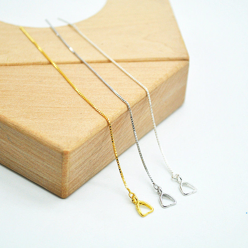 S925 pure silver ear necklace 90mm box chain earring accessories with clip button box Tsai chain DIY manual processing anti-allergy