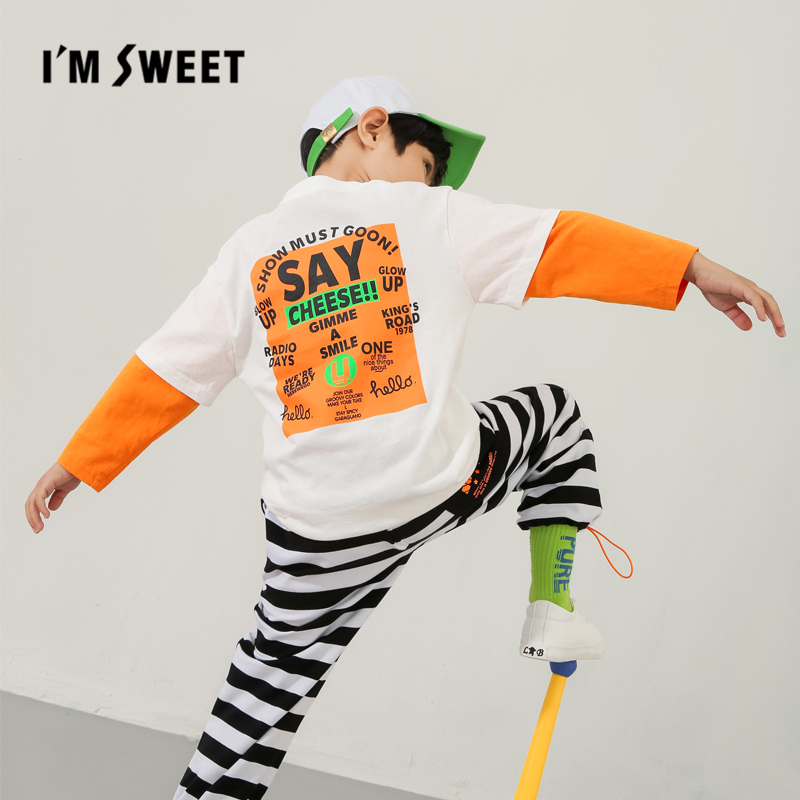 Imsweet chàng trai giả hai dài tay T-shirt2020 mới mùa xuân và mùa hè in Ed-shirt trong T-shirt trẻ em lớn của.