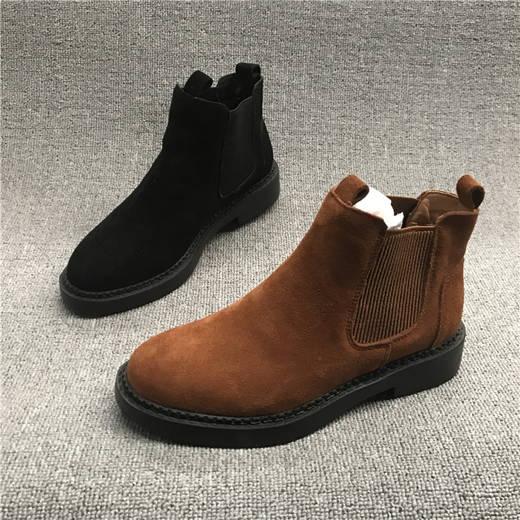 Broken code processing factory women's shoes 2019 autumn and winter models leather plus velvet cotton boots Martin boots flat British women's short boots