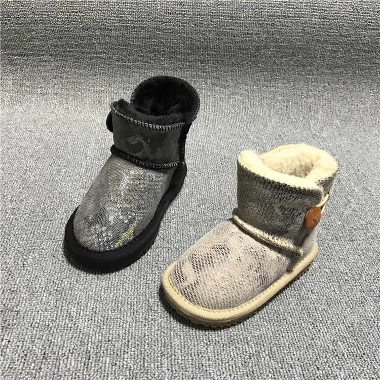 Factory autumn and winter new leather warm snake pattern children's snow boots non-slip children's cotton shoes short boots - Taobao