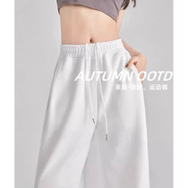 American white sports pants for women in autumn and winter small ones loose velvet wide-leg pants casual sweatpants autumn