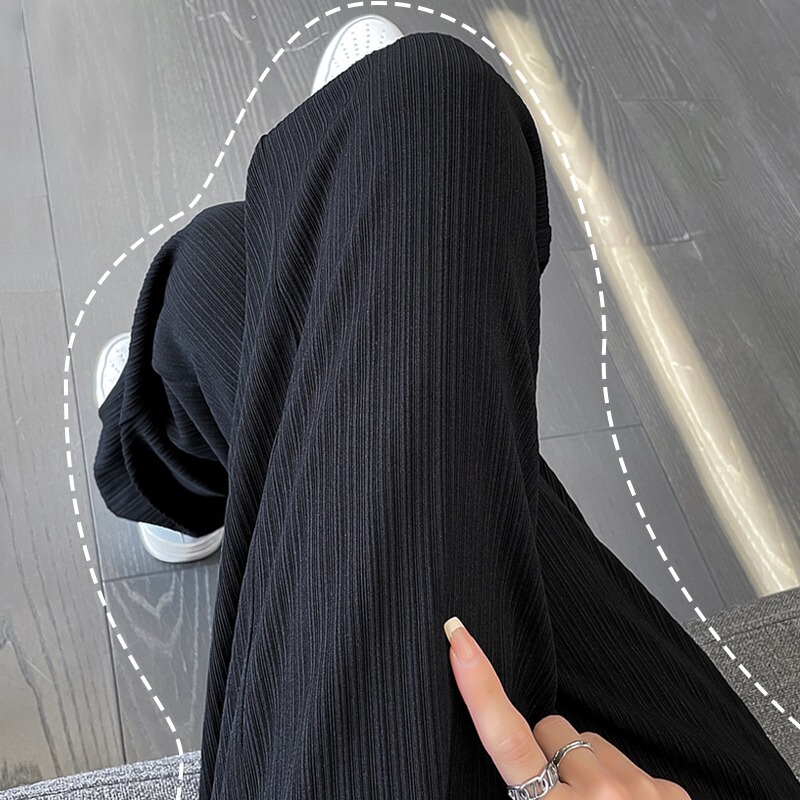 150cm Petite Ice Silk Wide-Leg Pants for Women, Summer Thin High-Waisted Drapey Pants, Suitable for 145cm, Casual Cool Pants Set