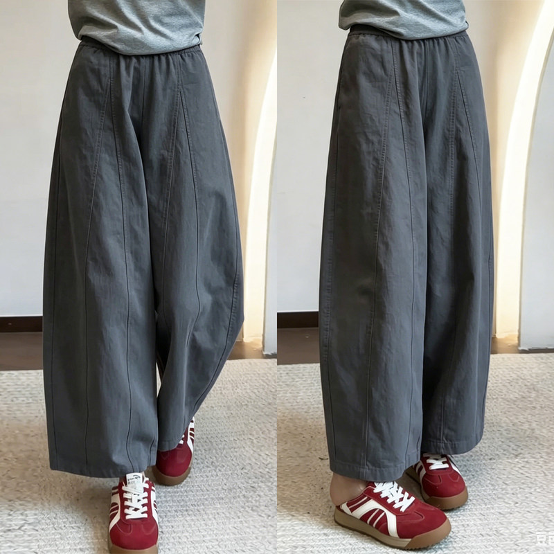 145cm Petite Dark Gray Vintage Scimitar Wide-Leg Pants for Women, Spring and Autumn, 150cm High-Waisted Loose Slimming Cropped Casual Pants 145cm Petite Dark Gray Vintage Scimitar Wide-Leg Pants for Women, Spring and Autumn, 150cm High-Waisted Loose Slimming Cropped Casual Pants