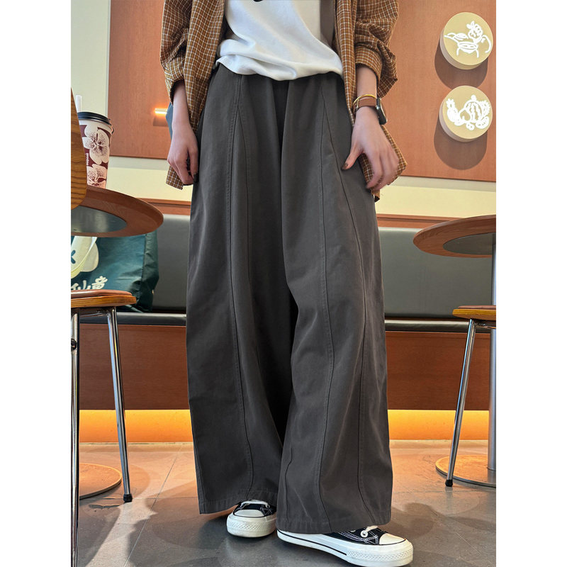 145cm Petite Japanese Style Gray Wide-Leg Pants for Women, Summer 150cm Drapey Loose Slimming Workwear Casual Scimitar Pants XS