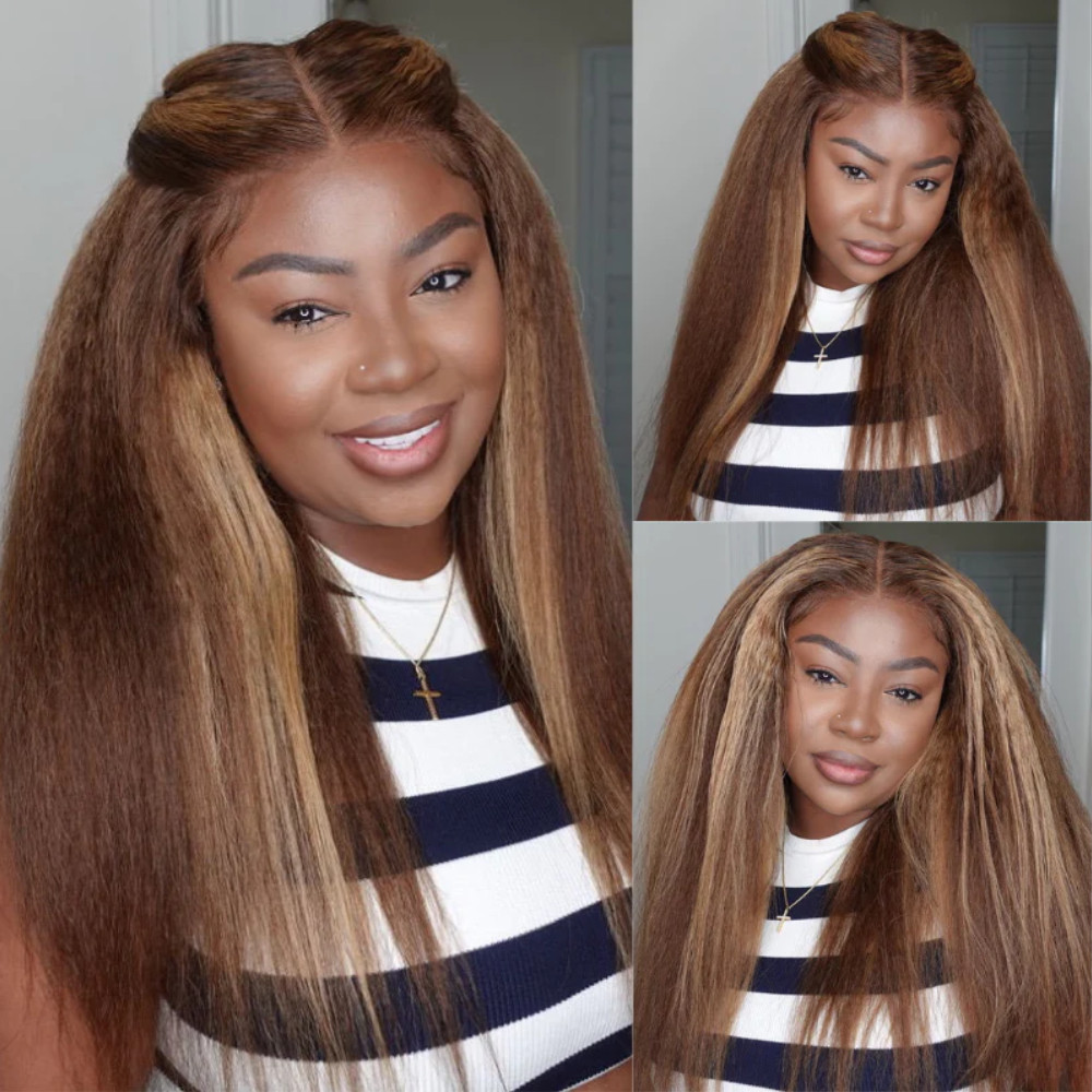UNice Mongolian Highlight Blonde Kinky Straight 13x4