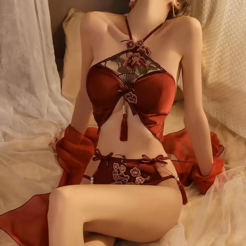 Sexy Lingerie 2025 New Style Bridal Red Bellyband Sexy and Convenient for Bed to Seduce Husband Without Taking Off Clothes for Passion