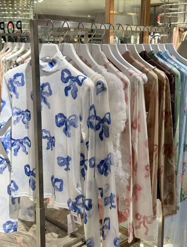 Japanese Style Pop Bow Print Long-Sleeve T-Shirt for Women, Slim Fit, Slimming Base Shirt Top Japanese Style Pop Bow Print Long-Sleeve T-Shirt for Women, Slim Fit, Slimming Base Shirt Top