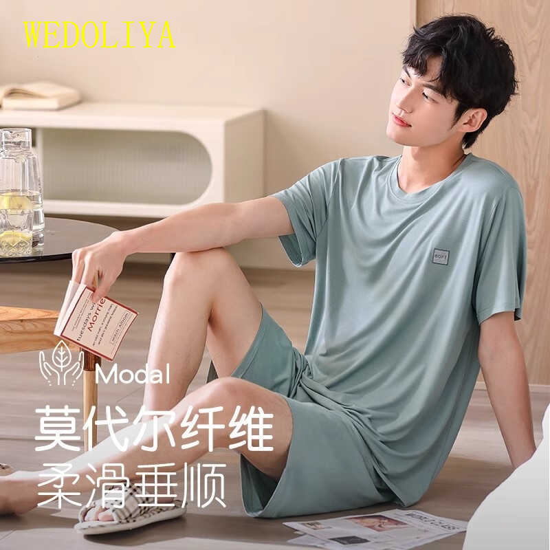 【Victoria Wedoliya】Modal Pajamas Summer Short-Sleeved Ice Silk Cool-Feeling Men's Home Wear Set