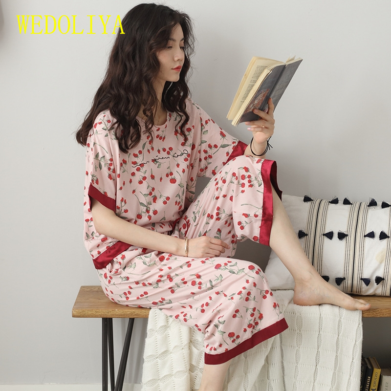 Victoria Wedoliya Pajamas for Women, Summer Style, Pure Cotton, Short-Sleeved, Long Pants, High-End, Can Be Worn Outside, Home Wear Set