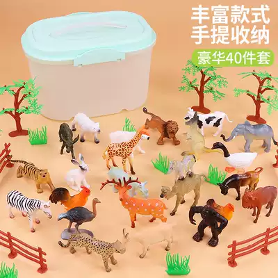 Children's animal toys solid simulation model wild lion Tiger elephant chicken goose sheep poultry boys and girls set