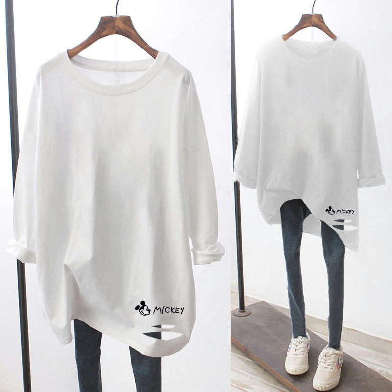 Pregnant woman autumn clothing Han version Long sleeve blouse loose large size pure cotton pregnant woman T-shirt female medium long version of undershirt spring fall